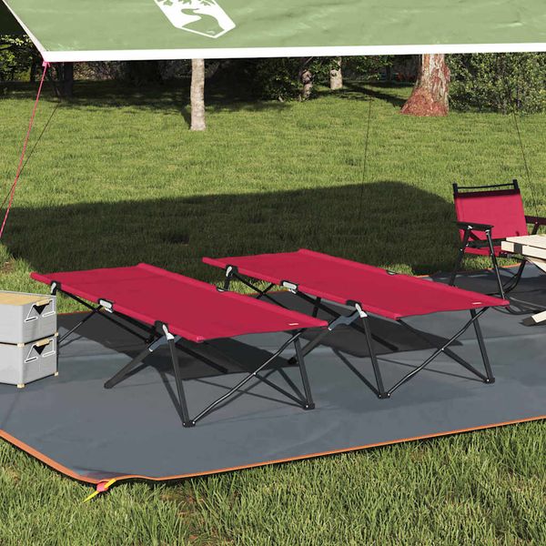vidaXL Skladacia kempingová posteľ 2 pcs Červená 206 x 76 x 74 cm