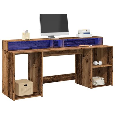 vidaXL Stôl s LED svetlami staré drevo 200x55x91 cm kompozitné drevo