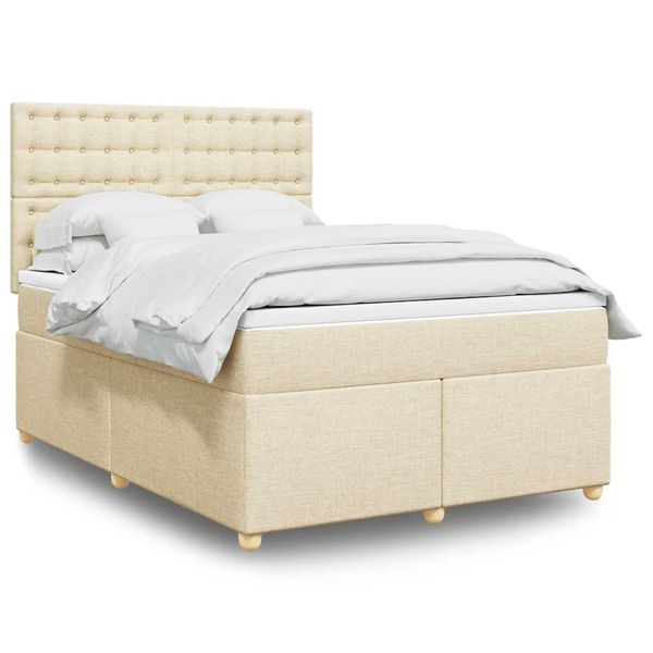 vidaXL Boxspring posteľ s matracom krémový 140x190 cm látka
