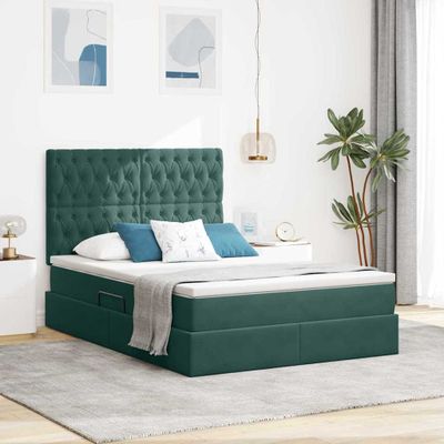 vidaXL Postel s úložným prostorem a matrací Tmavozelená 140 x 200 cm