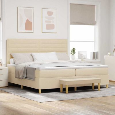 vidaXL Posteľ s pružinovým rámom s matracmi Krémová 200 x 200 cm látka