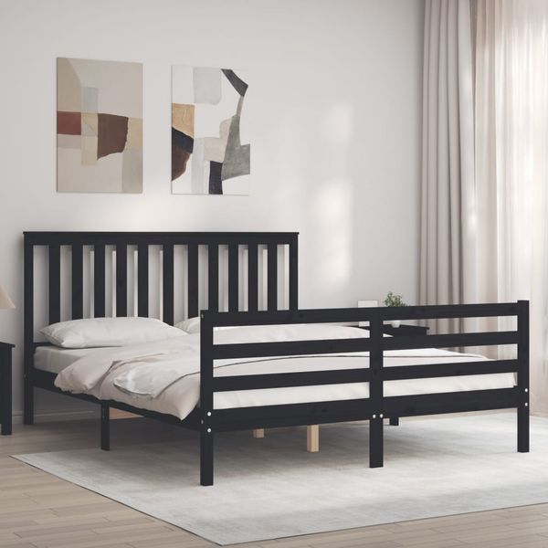 vidaXL Rám postele s čelom čierny masívne drevo King Size