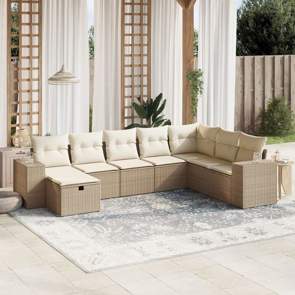 vidaXL 8-dielna záhradná súprava pohoviek s vankúšmi béžová polyratan