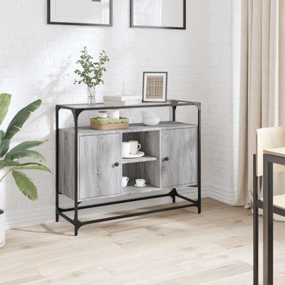 vidaXL TV skrinka sklenená doska sivá sonoma 98x35x81 cm kompoz. drevo