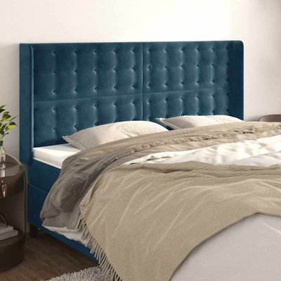 vidaXL Čelo postele so záhybmi tmavomodrá 183x16x118/128 cm zamat