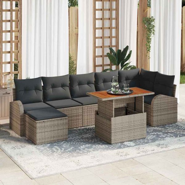 vidaXL Súprava záhradných pohoviek s úložiskom 8 pcs Sivá Poly ratan