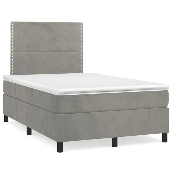 vidaXL Boxspring posteľ s matracom a LED, svetlosivá 120x190 cm, látka