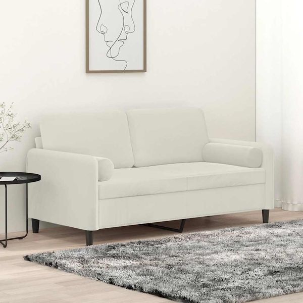 vidaXL 2-miestna pohovka s vankúšmi krémová 140 cm zamat
