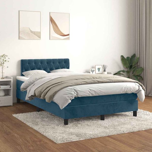 vidaXL Posteľný rám boxsping s matracom tmavomodrý 120x200 cm zamat