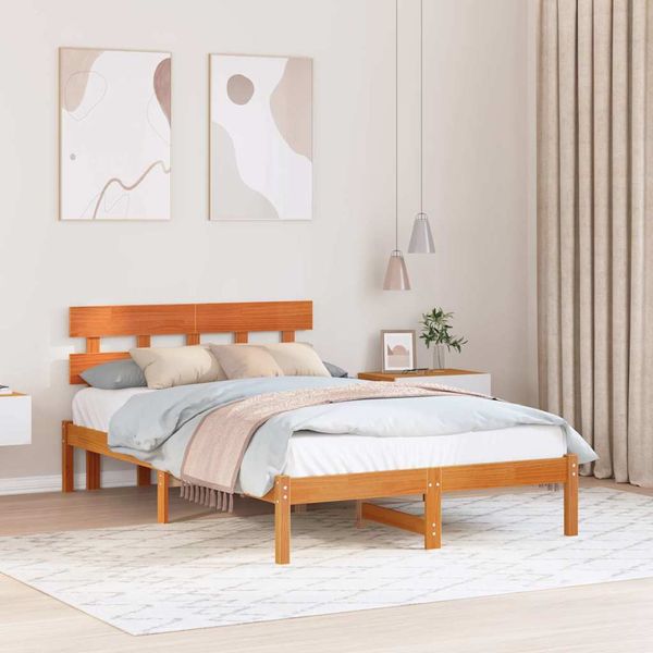 vidaXL Rám postele s čelnou doskou Hnedá 140 x 190 cm Borovicový masív