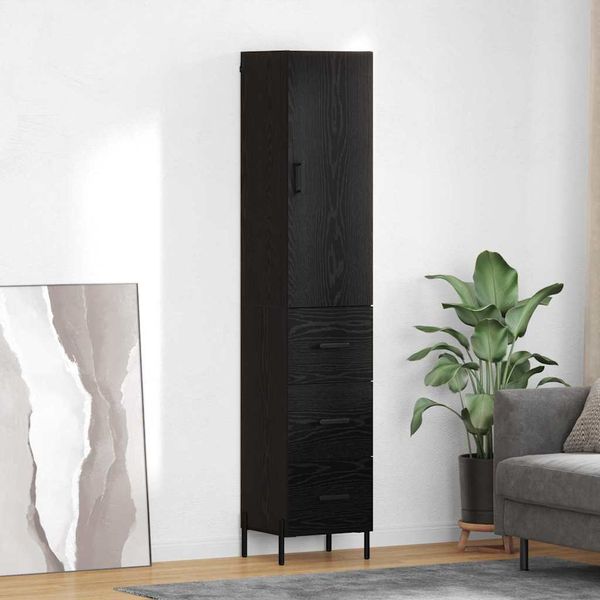 vidaXL Highboard Čierny dub 34,5 x 34 x 180 cm Kompozitné drevo