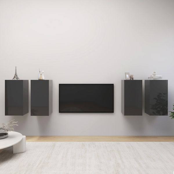 vidaXL TV skrinky 4 ks vysokolesklé sivé 30,5x30x60 cm drevotrieska