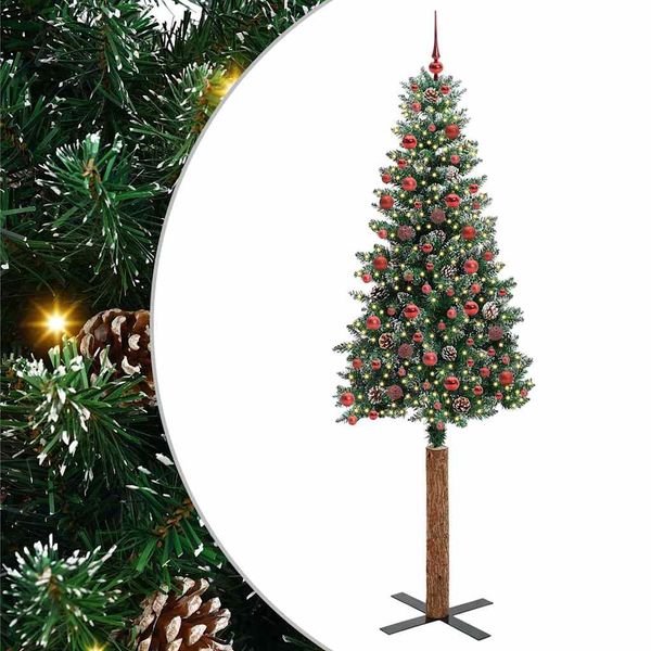 vidaXL Úzky vianočný stromček s 300 LED-i so stojanom Zelená 210 cm