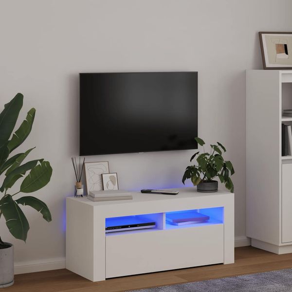 vidaXL TV skrinka s LED svetlami biela 90x35x40 cm
