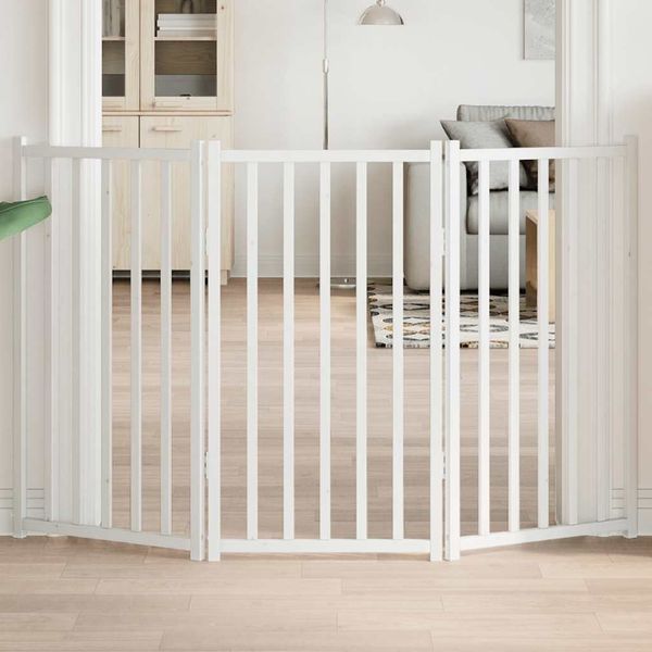 vidaXL Brána pre psa skladacia 3 panely 150 cm masívne jedľové drevo