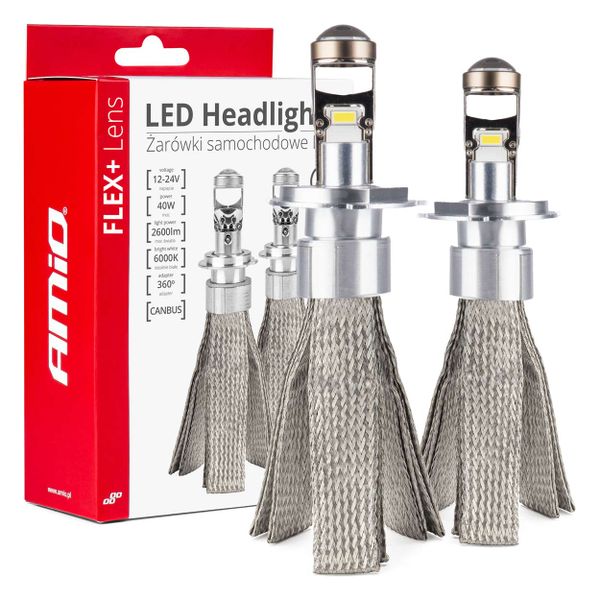 LED žiarovky do auta FLEX+ séria H4 šošovka 12V 24V 6000K Canbus AMIO-03658