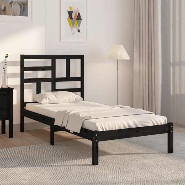 vidaXL Posteľný rám čierny drevený masív 75x190cm malé jednolôžko