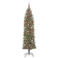 vidaXL Umelý chudý vianočný strom Zelená a biela 180 cm