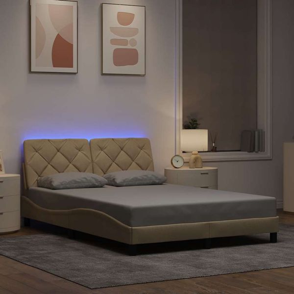 vidaXL Rám postele s LED bez matraca Krémová 140x190 cm Látka