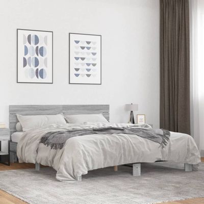 vidaXL Posteľný rám sivý dub sonoma 200x200 cm kompozitné drevo a kov