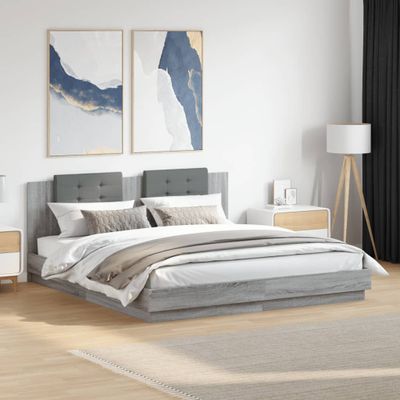 vidaXL Posteľný rám s čelom a LED svetlami sivý sonoma 160x200 cm