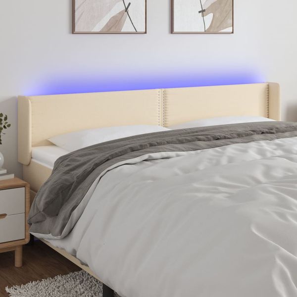 vidaXL Čelo postele s LED krémové 183x16x78/88 cm látka