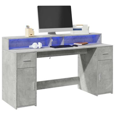 vidaXL Stôl s LED svetlami betónovo sivý 160x55x91 cm kompozitné drevo