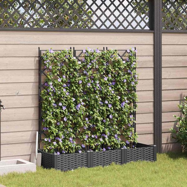 vidaXL Záhradný kvetináč 3 pcs Čierny 120 x 40 x 125,5 cm Plast