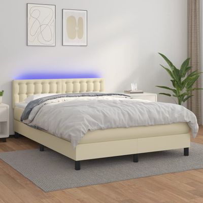 vidaXL Boxspring posteľ s matracom a LED krémová 140x190 cm umelá koža