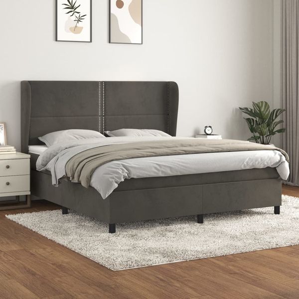 vidaXL Posteľný rám boxspring s matracom tmavosivý 180x200 cm zamat