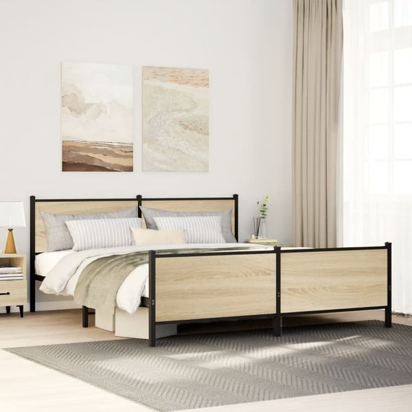 vidaXL Kovový posteľný rám bez matraca dub sonoma 183x213 cm
