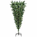 vidaXL Upside-down umelý vianočný stromček s guľami Zelená 120 cm PVC
