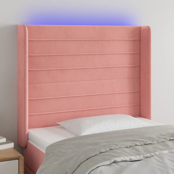 vidaXL Čelo postele s LED ružové 93x16x118/128 cm zamat