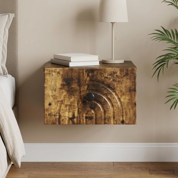 vidaXL Nástenná nočná skrinka so zásuvkou Dymový dub 33 x 34,5 x 20 cm