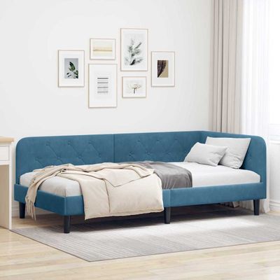 vidaXL Rohový rám postele Modrá 90 x 200 cm Zamat