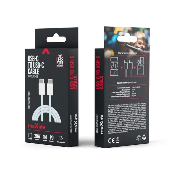 Maxlife MXUC-06 nylonový kábel USB-C - USB-C 1,0 m 20W modrá (OEM0101126)