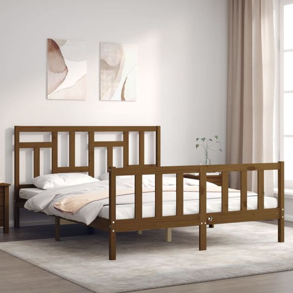 vidaXL Posteľný rám s čelom medovo hnedý King Size masívne drevo