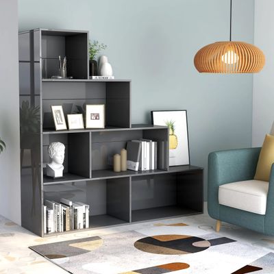 vidaXL Knižnica/deliaca stena, lesklá sivá 155x24x160 cm