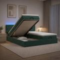 vidaXL Ottoman posteľ s matracom a LED Tmavozelená 200 x 200 cm Zamat