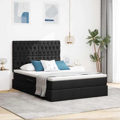 vidaXL Postel s úložným prostorem a matrací Čierna 140 x 190 cm látka
