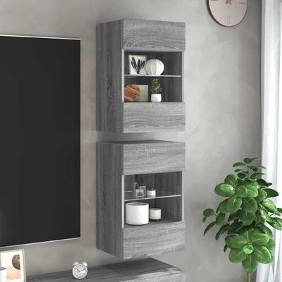 vidaXL Nástenné skrinky s LED osvetlením pre TV 2ks sivé sonoma 40x30x60,5cm