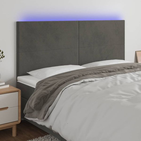 vidaXL Čelo postele s LED tmavosivé 180x5x118/128 cm zamat