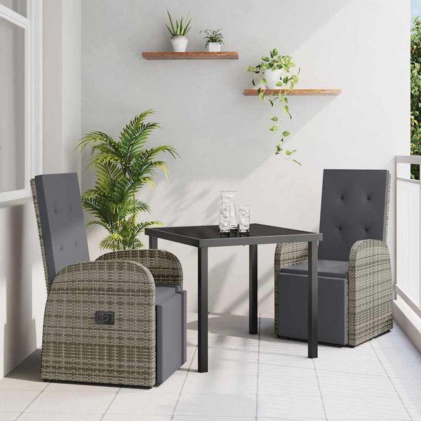 vidaXL Záhradný jedálenský set s vankúšom 3 pcs Sivá polyratan