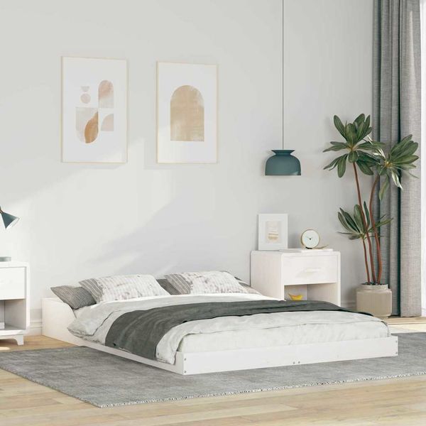 vidaXL Rám postele Biela 135 x 190 cm Masívne borovicové drevo