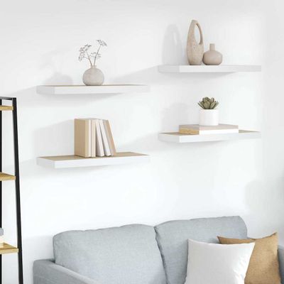 vidaXL Plávajúce nástenné police 4ks dubové a biele 60x23,5x3,8 cm MDF