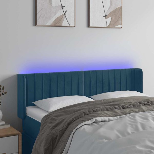 vidaXL Čelo postele s LED tmavomodré 147x16x78/88 cm zamat