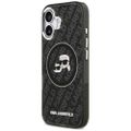 Puzdro Karl Lagerfeld Magsafe IML glitter s kovovým rámčekom fotoaparátu a tlačidlami, hlavičky Karla a Choupette na opakovanom logu KL pre iPhone 17 čierne
