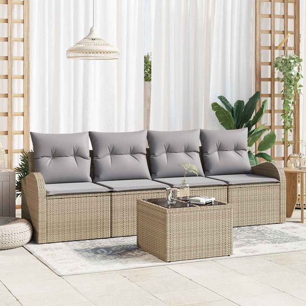 vidaXL Súprava záhradných pohoviek 5 pcs Béžová a šedá polyratan