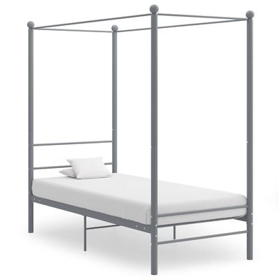 vidaXL Posteľný rám s baldachýnom sivý kov 90x200 cm