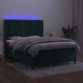 vidaXL Posteľný rám boxsping matrac a LED tmavozelený 140x200 cm zamat